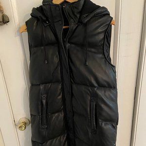 NWT - Bod & Christensen Women's Black Leather Puffer Long Down Vest M
